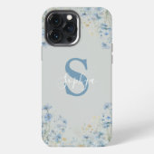Persoonlijke Blauwe Bloem Monogram iPhone Hoesje (Achterkant)