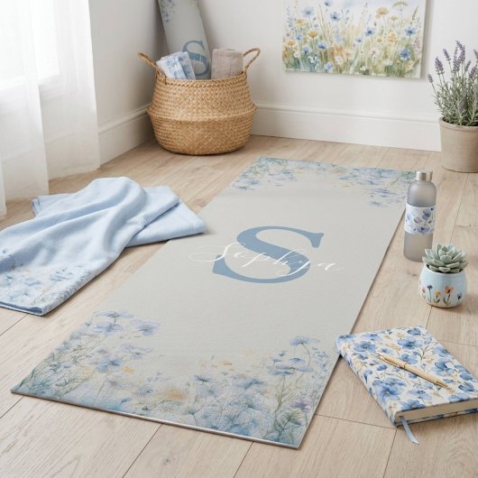 Persoonlijke Blauwe Bloem Monogram Yoga Mat