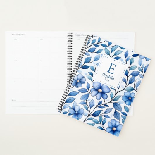 Persoonlijke blauwe bloemige maandelijkse & wekeli planner (Display)