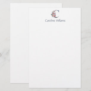 Persoonlijke Blauwe Bloemige Monogram C Briefpapier