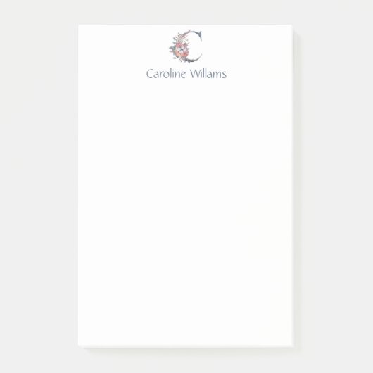 Persoonlijke Blauwe Bloemige Monogram C Post-it® Notes (Voorkant)