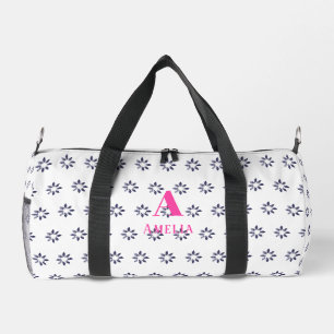 Persoonlijke Blauwe Bloemige Roze Monogram Naam Plunjezak