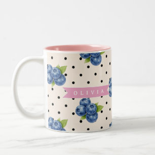 Persoonlijke Blauwe Bosbes Stippen Cute Vintage Tweekleurige Koffiemok