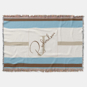 Persoonlijke Blauwe Bruine Streep Monogram Kust Deken
