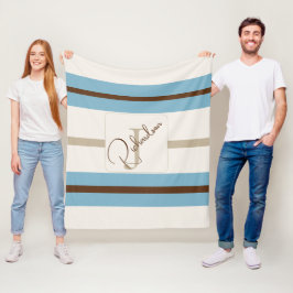 Persoonlijke Blauwe Bruine Streep Monogram Kust- Fleece Deken