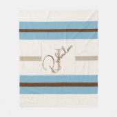 Persoonlijke Blauwe Bruine Streep Monogram Kust- Fleece Deken (Voorkant)