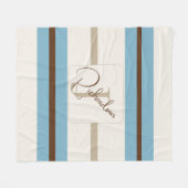 Persoonlijke Blauwe Bruine Streep Monogram Kust- Fleece Deken (Voorkant (Horizontaal))