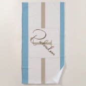 Persoonlijke Blauwe Bruine Streep Monogram Kust- Strandlaken (Voorkant)