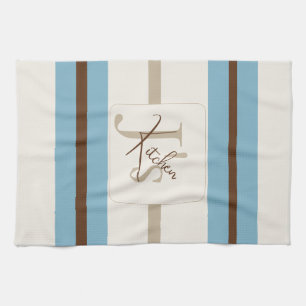 Persoonlijke Blauwe Bruine Streep Monogram Kust Theedoek
