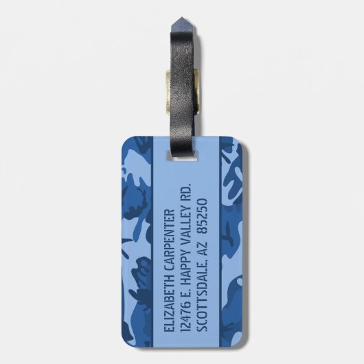 Persoonlijke Blauwe Camo Bagagelabel (Achterkant verticaal)