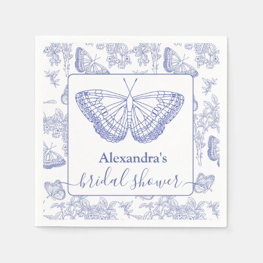 Persoonlijke blauwe chinoiserie bloemenshowers voo servet (Voorkant)