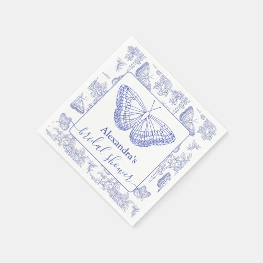 Persoonlijke blauwe chinoiserie bloemenshowers voo servet (Hoek)