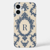 Persoonlijke Blauwe Damast Monogram Case-Mate iPhone Case (Achterkant)