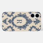 Persoonlijke Blauwe Damast Monogram Case-Mate iPhone Case (Achterkant (horizontaal))
