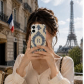 Persoonlijke Blauwe Damast Monogram Case-Mate iPhone Case