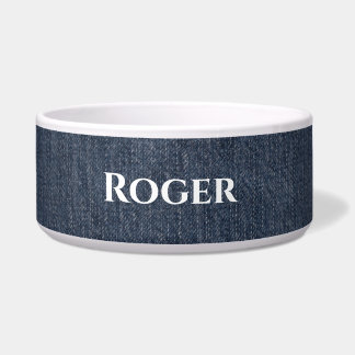 Persoonlijke blauwe denim look huisdier voerbakje