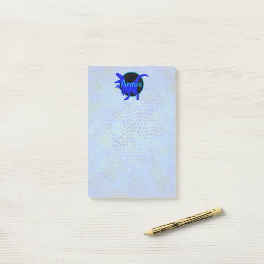 Persoonlijke Blauwe Dinosaur Post-it® Notes (Op bureau)