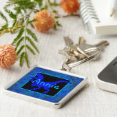 Persoonlijke blauwe dinosaur verbergen sleutelhanger (Zijkant)