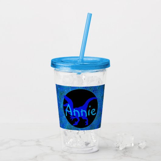 Persoonlijke Blauwe Dinosaurus Huid Acryl Drinkbeker (Achterkant ijs)