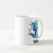 Persoonlijke Blauwe Dinosaurus Mok | Cadeau voor K (Voorkant rechts)
