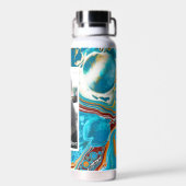 Persoonlijke blauwe en bruine digitale marmer waterfles (Achterkant)