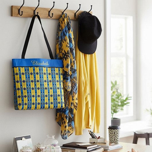 Persoonlijke Blauwe en gele stam Tote Bag