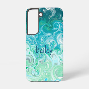 Persoonlijke Blauwe en Groene Golven Samsung Galaxy Hoesje