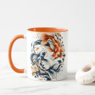 Persoonlijke blauwe en oranje Koi Vis Mok Geschenk