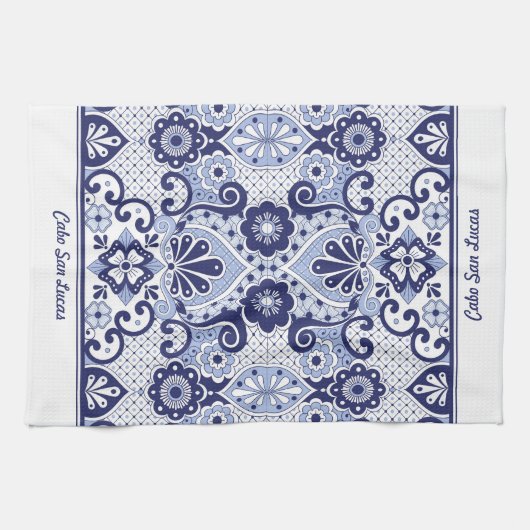 Persoonlijke Blauwe en Witte Mexicaanse Talavera-T Theedoek (Horizontaal)