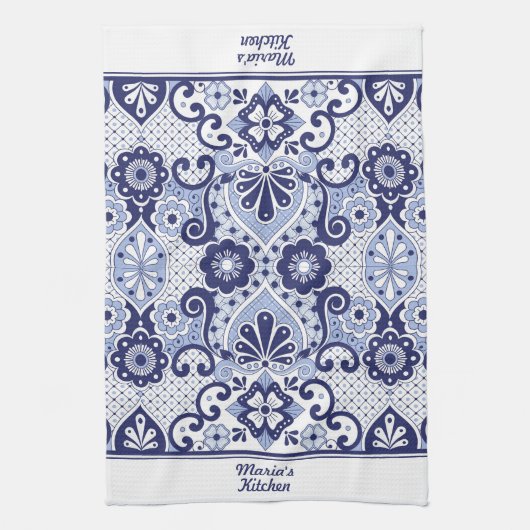 Persoonlijke Blauwe en Witte Mexicaanse Talavera-T Theedoek (Verticaal)