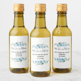 Persoonlijke blauwe Floral Wedding Favor Wijn Etiket