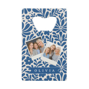 Persoonlijke Blauwe Folk Bloem Nordic Aangepast Creditkaart Flessenopener