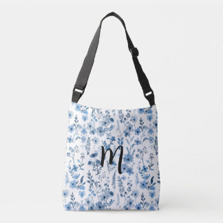 Persoonlijke Blauwe Franse Bloemen Crossbody Tas