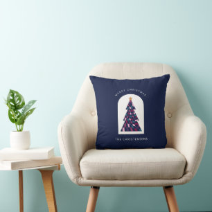 Persoonlijke Blauwe Geruite Kerstboom Kussen