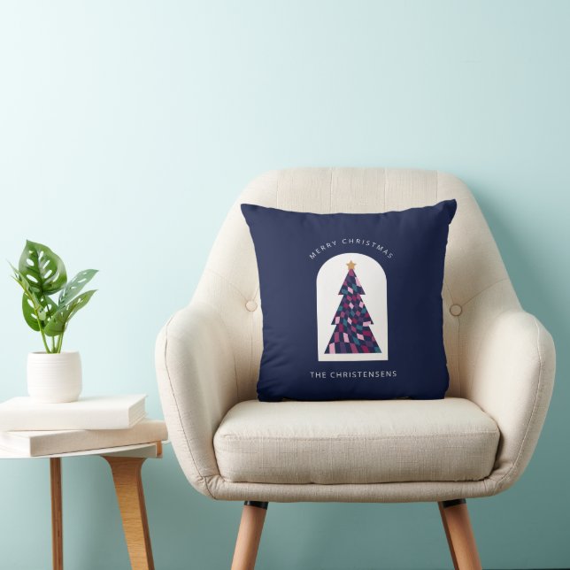 Persoonlijke Blauwe Geruite Kerstboom  Kussen (Stoel)