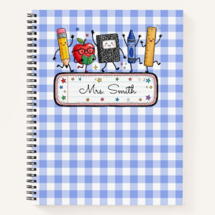 Persoonlijke Blauwe Gingham Leraar Notitieboek