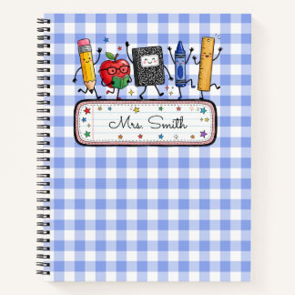 Persoonlijke Blauwe Gingham Leraar Notitieboek