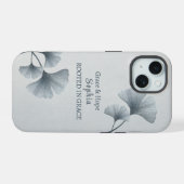 Persoonlijke Blauwe Ginkgo Blad Aangepaste Naam iPhone 15 Case (Achterkant horizontaal)