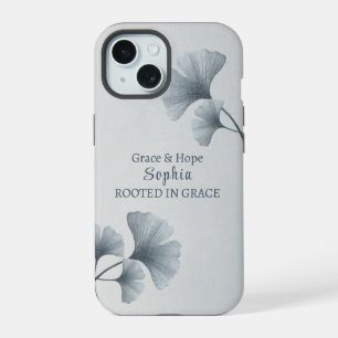 Persoonlijke Blauwe Ginkgo Blad Aangepaste Naam iPhone 15 Case