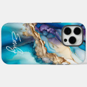 Persoonlijke Blauwe Goud Marmer Calligrafie Naam Case-Mate iPhone Case (Achterkant (horizontaal))