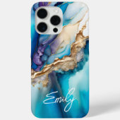 Persoonlijke Blauwe Goud Marmer Script Naam Case-Mate iPhone Case (Achterkant)