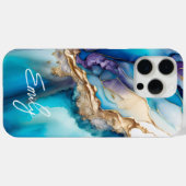 Persoonlijke Blauwe Goud Marmer Script Naam Case-Mate iPhone Case (Achterkant (horizontaal))