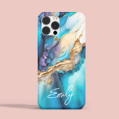 Persoonlijke Blauwe Goud Marmer Script Naam iPhone Hoesje
