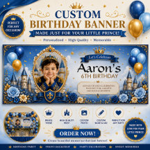 Persoonlijke blauwe & gouden verjaardagsbanner voo