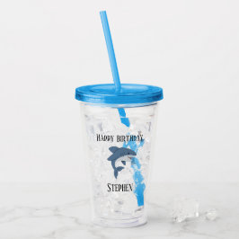 Persoonlijke blauwe haai knuffel acryl drinkbeker