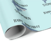 Persoonlijke blauwe haai knuffel cadeaupapier (Rol Hoek)