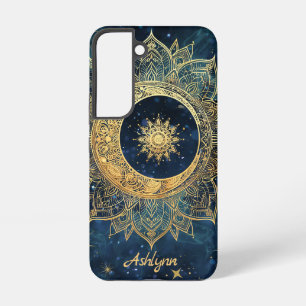 Persoonlijke Blauwe Hemelse Gouden Zon Maan Mandal Samsung Galaxy Hoesje