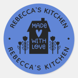 Persoonlijke blauwe homemade met liefde ronde sticker
