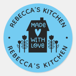 Persoonlijke blauwe homemade met liefdeskliniek ronde sticker