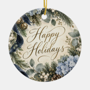 Persoonlijke Blauwe Hortensia Botanische Kerstmis Keramisch Ornament